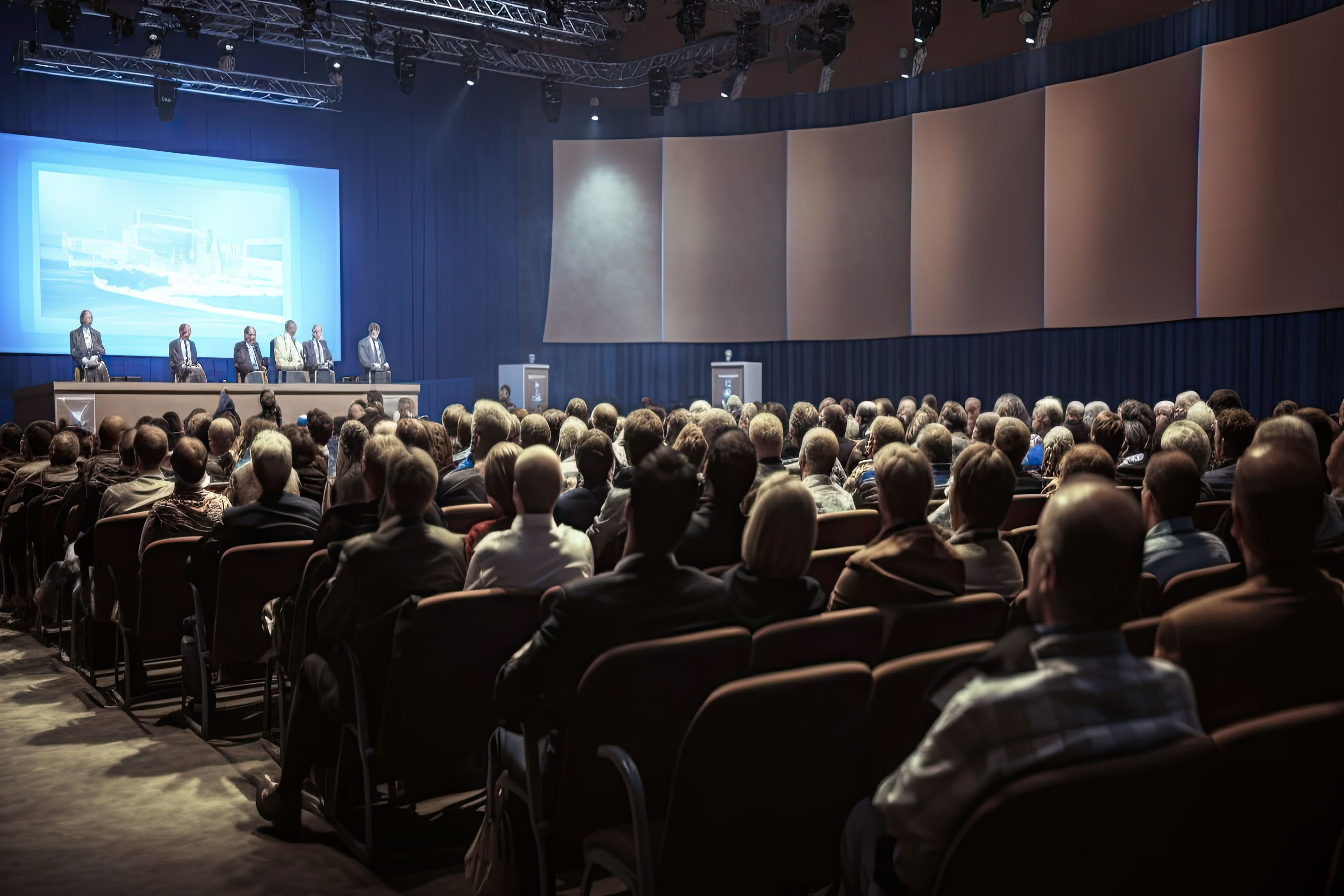 Karriere-Event mit Publikum und Bühne in einer Messehalle.
