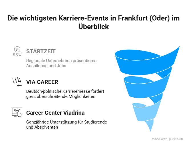 Infografik mit den wichtigsten Karriere-Events in Frankfurt (Oder): STARTZEIT, VIA CAREER und Career Center der Europa-Universität Viadrina