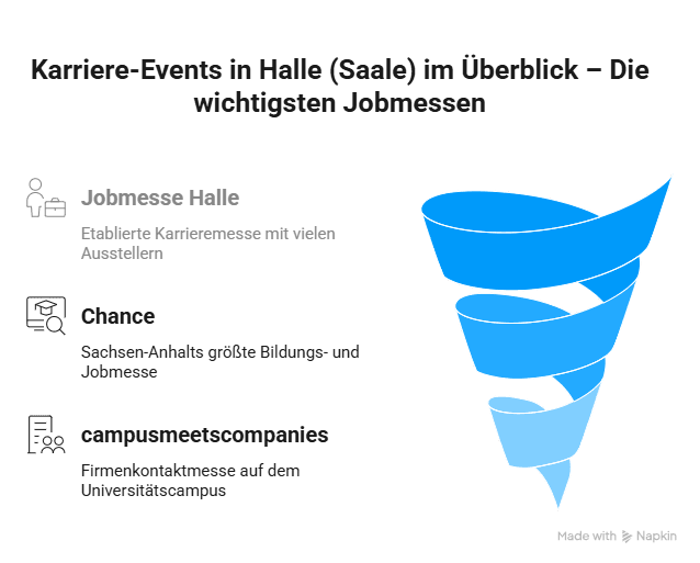 Infografik mit den wichtigsten Karriere-Events in Halle (Saale): Jobmesse Halle, Chance und campusmeetscompanies im Überblick.