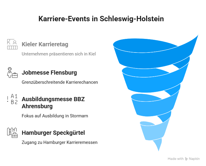 Infografik zu den wichtigsten Karriere-Events und Jobmessen in Schleswig-Holstein mit Kiel, Flensburg und Ahrensburg
