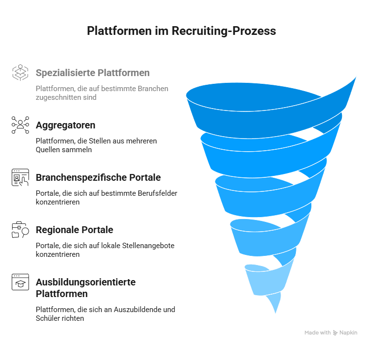 Funnel-Grafik des Jobsuche-Prozesses mit verschiedenen Arten von Jobplattformen.